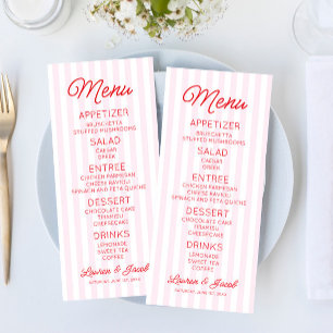 Menu Mariage Moderne Minimaliste Rayures Roses Rouge