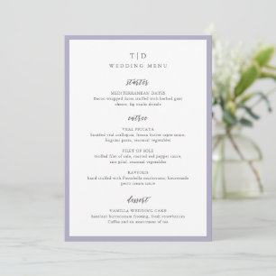 Menu Mariage Moderne Monogramme Lilac Élégant