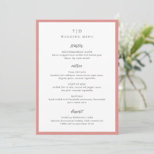 Menu Mariage Moderne Monogramme Rose Corail Élégant