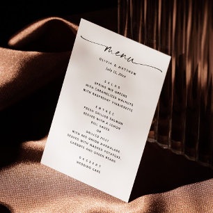 Menu Mariage Moderne Noir & Blanc Écriture Minimalist