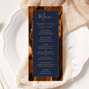 Menu Mariage Moderne Orange Brûlé Agate Bleu Nuit