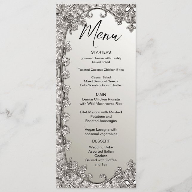 Menu Mariage moderne orné d'argent (Devant)