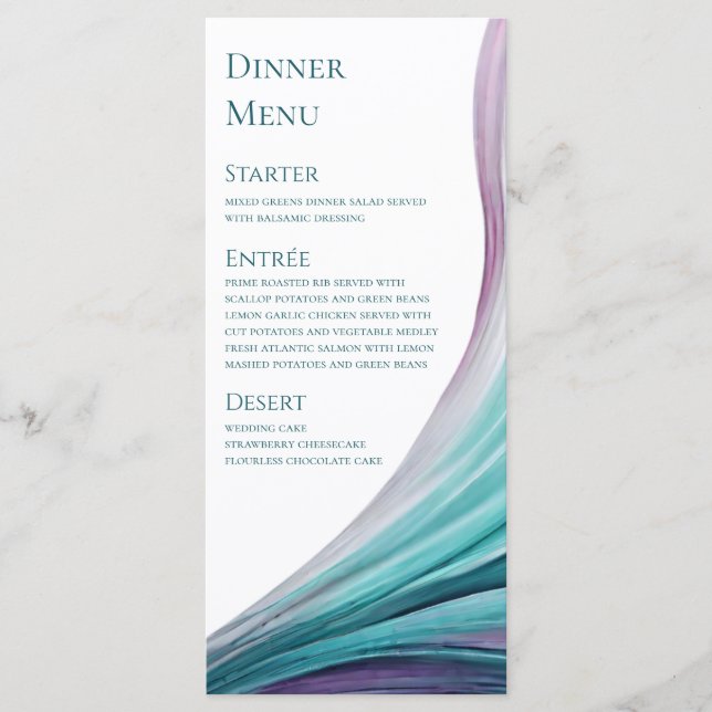 Menu mariage-Moderne-Purple et Turquoise (Devant)