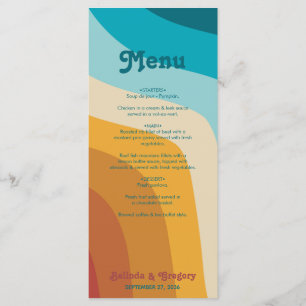 Menu Mariage moderne Retro 70 coloré Rainbow Waves