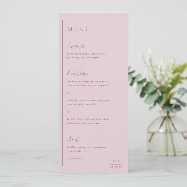 Menu Mariage moderne rose discrète grâce (Debout devant)