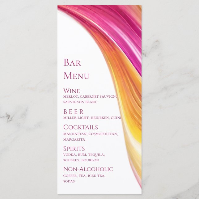 Menu mariage-Moderne rose orange jaune (Dos)