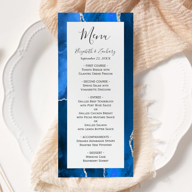 Menu Mariage moderne Royal Blue Silver Agate (Créateur téléchargé)