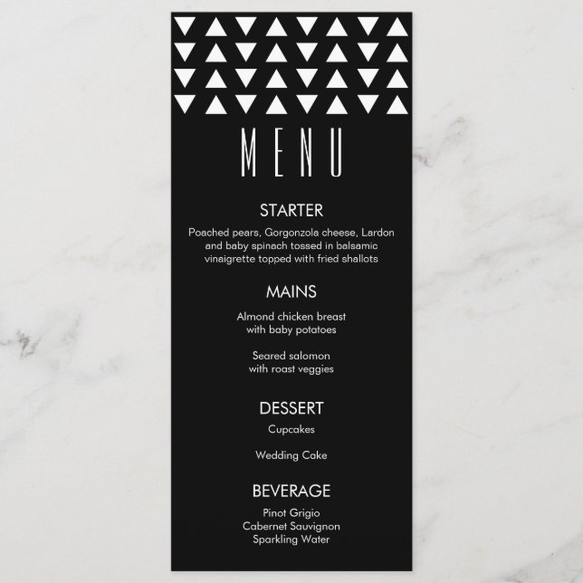 Menu Mariage moderne Triangles (Devant)