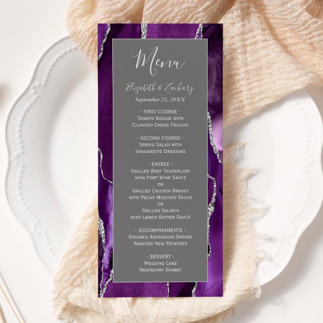 Menu Mariage moderne violet argenté gris (Créateur téléchargé)
