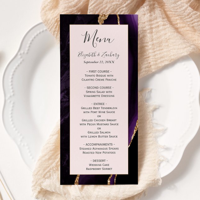 Menu Mariage moderne violet doré Agate doré (Créateur téléchargé)