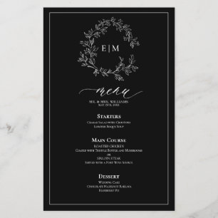 Menu Mariage Monogram Crest noir blanc
