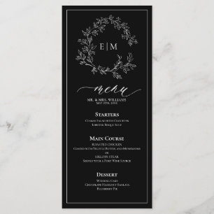 Menu Mariage Monogram Crest noir blanc