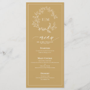 Menu Mariage Monogram Gold Leafy Crest