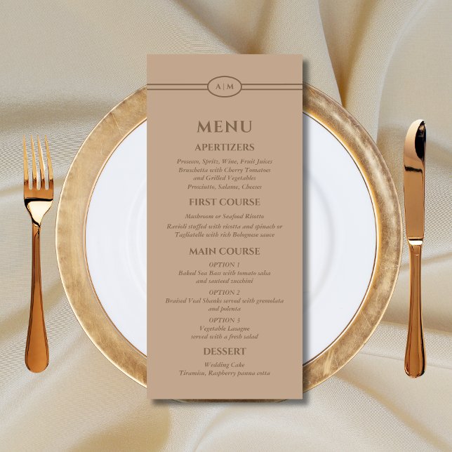 Menu Mariage Monogram Modern Cream Taupe (Créateur téléchargé)