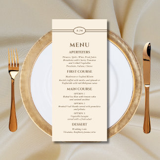 Menu Mariage Monogram Modern Cream Taupe