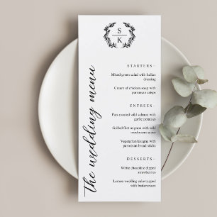 Menu Mariage Monogramme Couronne de Laurier Typographie