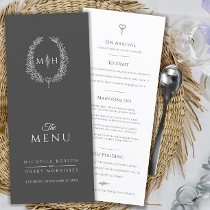 Menu Mariage monogramme gris blanc