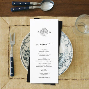 Menu Mariage monogramme minimaliste de coquillage de co