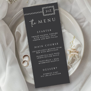 Menu Mariage Monogramme minimaliste Noir plat mode