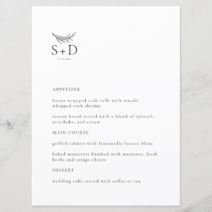 Menu Mariage Monogramme moderne noir et blanc
