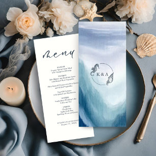 Menu MARIAGE Monogramme nautique Vagues océaniques