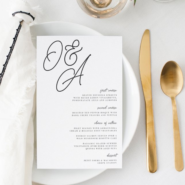 Menu Mariage Monogramme noir et blanc surdimension (Créateur téléchargé)