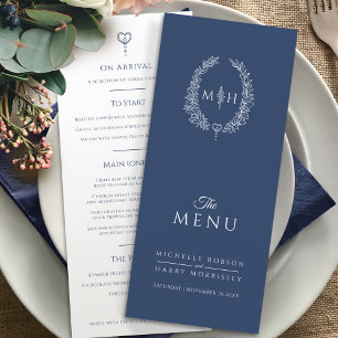 Menu Mariage monogramme ovale bleu foncé