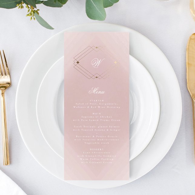 Menu Mariage Monogramme rose Rose doré classique (Créateur téléchargé)