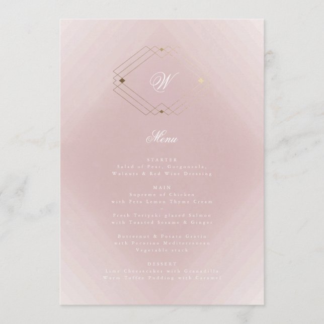 Menu Mariage Monogramme rose Rose doré classique (Devant)