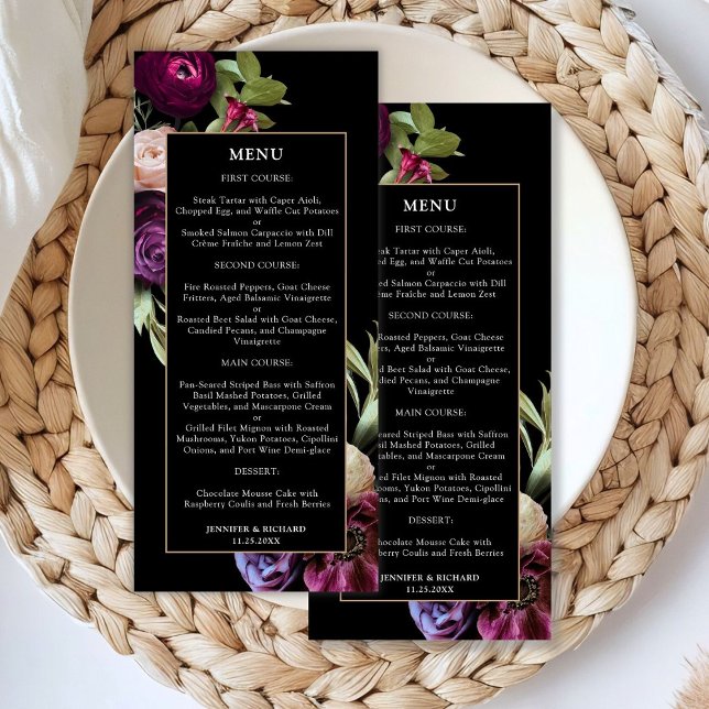 Menu Mariage Moody Floral foncé (Créateur téléchargé)