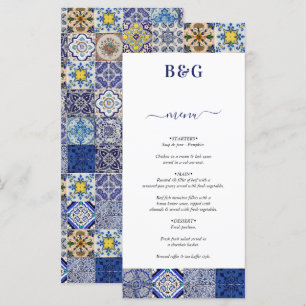 Menu Mariage Motif de tuiles portugaises méditerranéenn