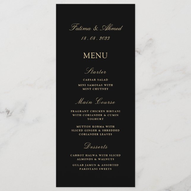 Menu Mariage musulman minimal noir islamique (Devant)