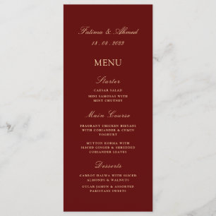 Menu Mariage musulman rouge bordeaux minimal