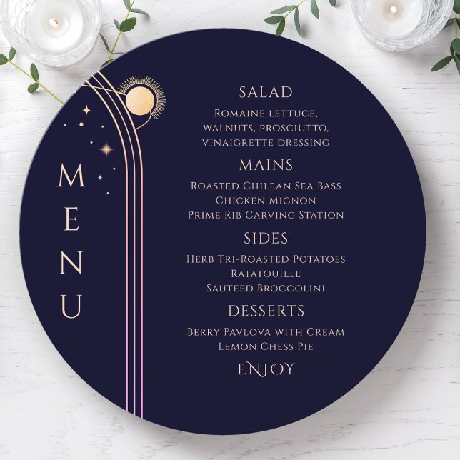 Menu Mariage mystique arc-en-ciel bleu soleil lune étoi (Créateur téléchargé)