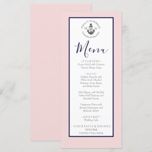 Menu Mariage nautique Ancre florale rose marine gris
