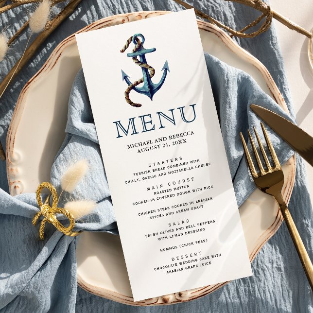 Menu Mariage nautique corde d'ancre bleu marine rustiqu (Créateur téléchargé)