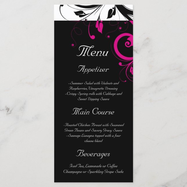 Menu Mariage noir + blanc Magenta Reverse (Devant)