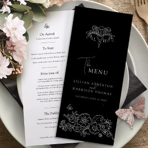 Menu Mariage noir blanc monogramme fleur de lis