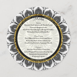Menu Mariage noir blanc or tournesol Mandala Round