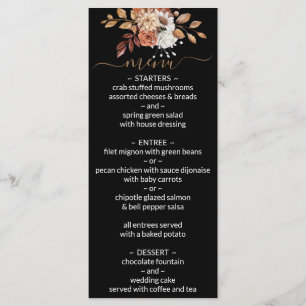 Menu Mariage noir bouquet floral automne