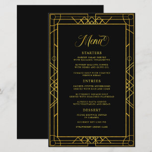 Menu Mariage noir cadre d'or géométrique antique