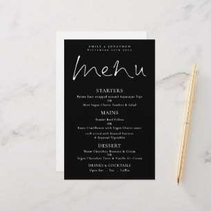 Menu Mariage noir de script blanc à budget élégant