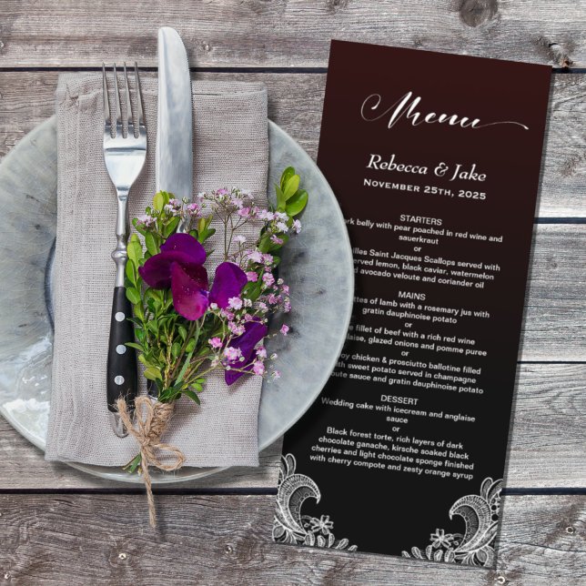 Menu Mariage noir dentelle blanche et bordeaux (Créateur téléchargé)