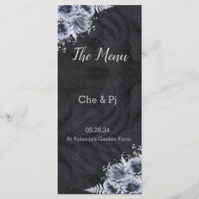 Menu Mariage noir et argent (Devant)