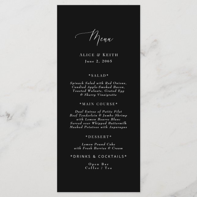 Menu Mariage noir et blanc (Devant)