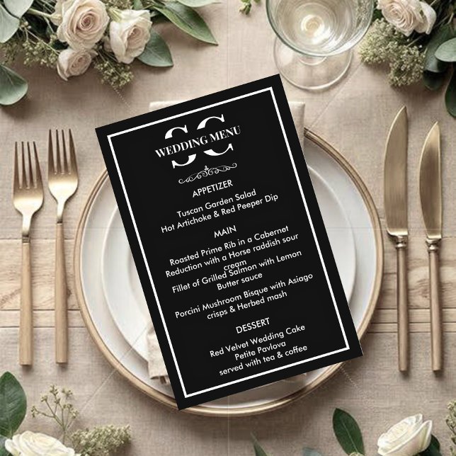 Menu Mariage noir et blanc intemporel (Créateur téléchargé)