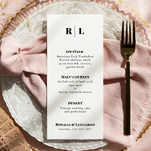 Menu Mariage noir et blanc minimaliste et élégant