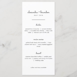 Menu Mariage noir et blanc simple