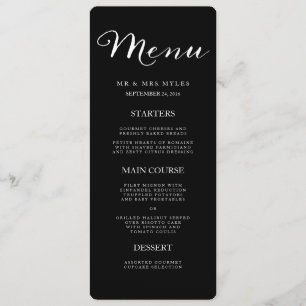 Menu Mariage noir et blanc simple et élégant
