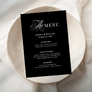 Menu Mariage Noir et Blanc Sombre Luxe Classique